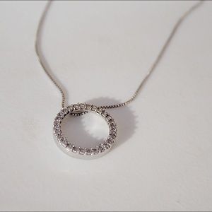 14k White Gold Open Circle Diamond Necklace